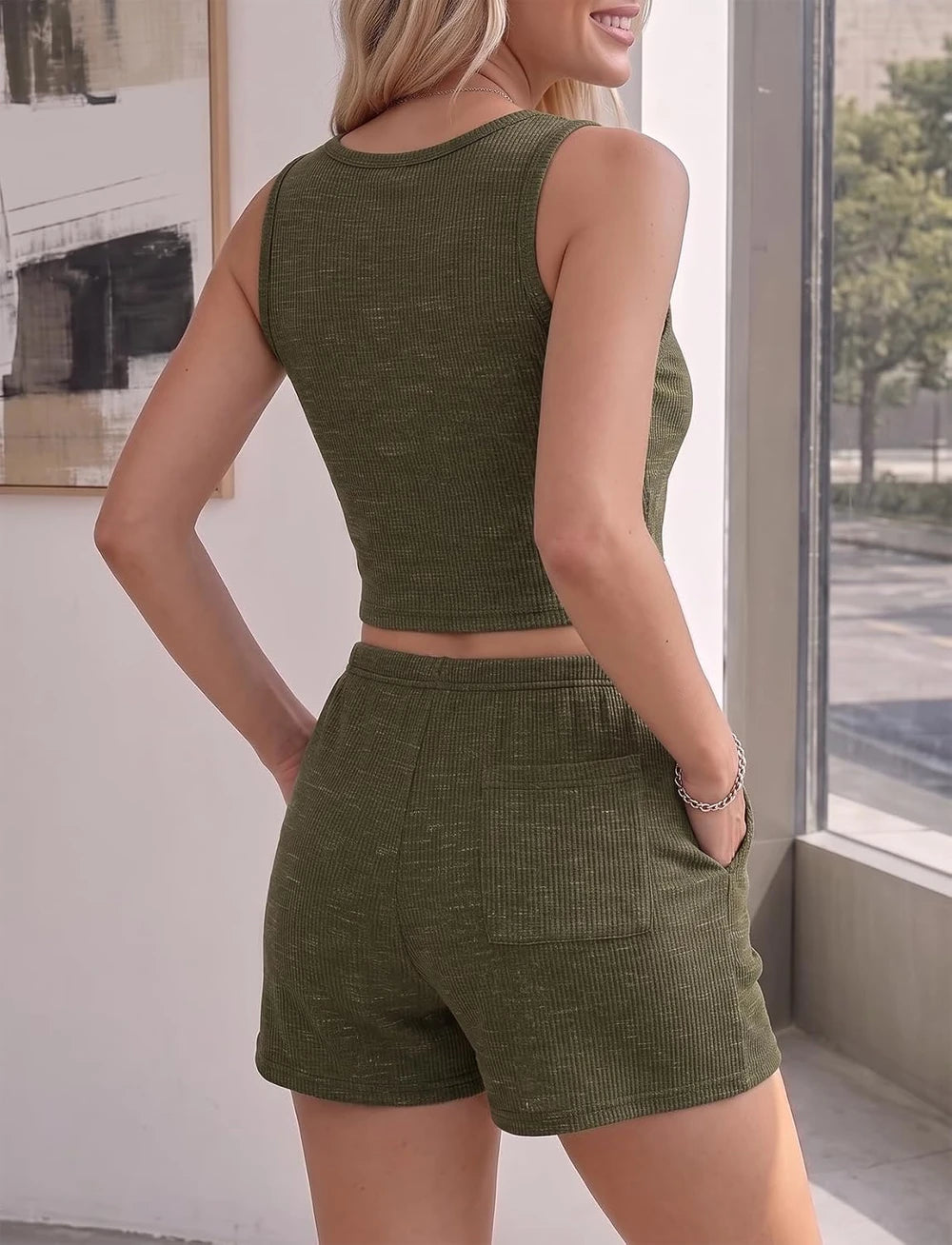 Striped Waffle Lounge Set