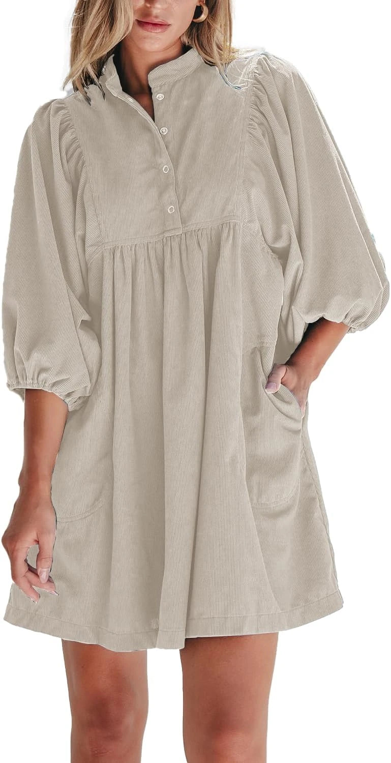 Opemiby Corduroy Fall Mini Dress