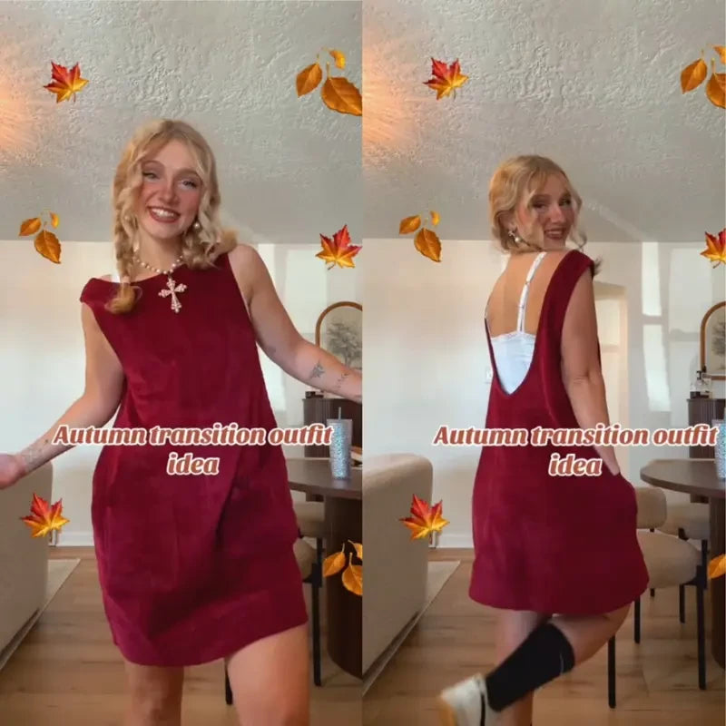 Fitted Corduroy Overall Dress