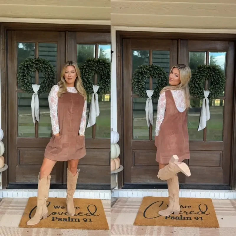 Fitted Corduroy Overall Dress