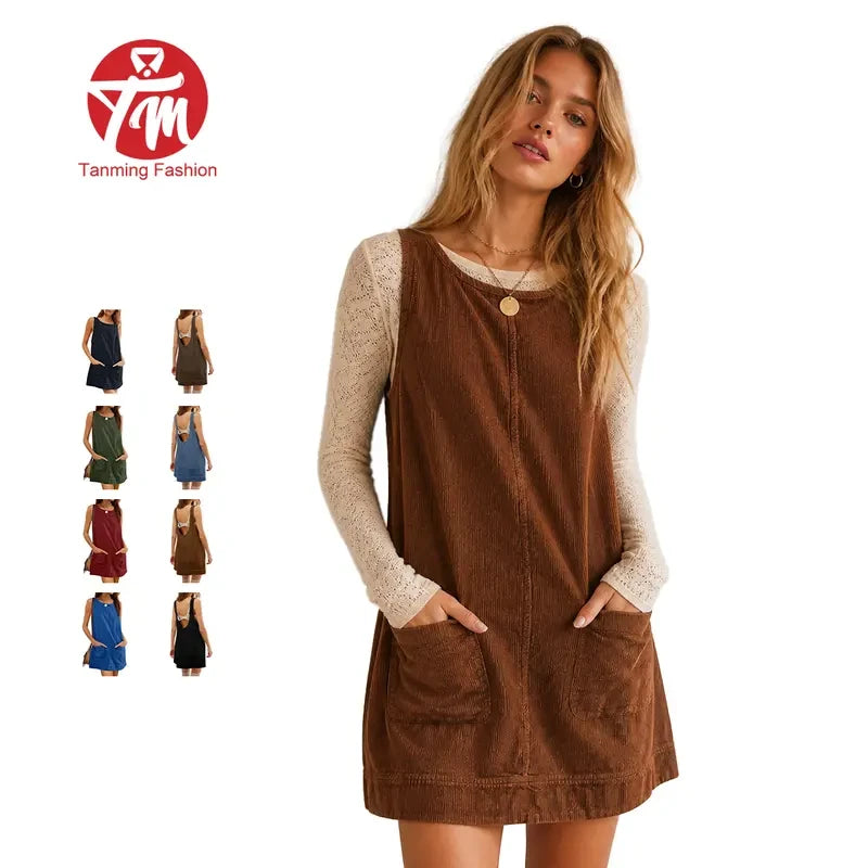 Fitted Corduroy Overall Dress