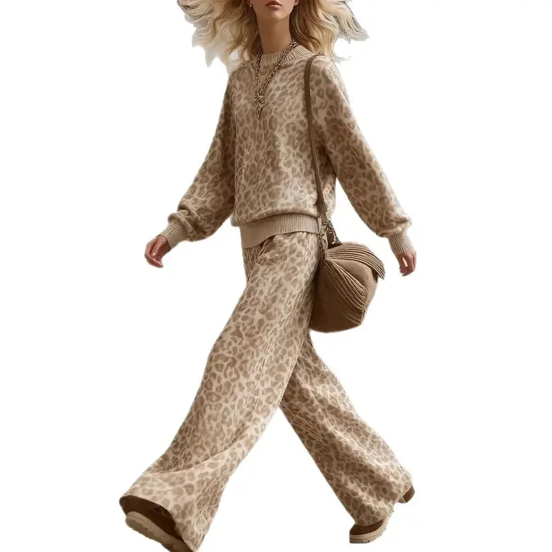 Leopard Print Two Piece Loungewear Set