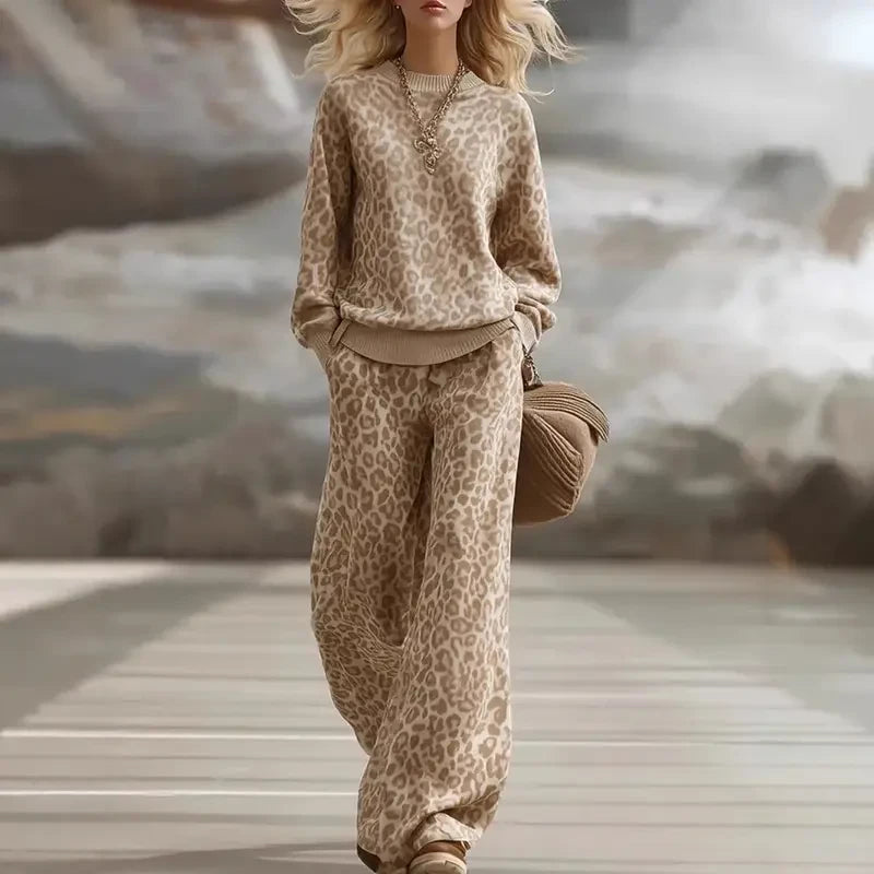 Leopard Print Two Piece Loungewear Set