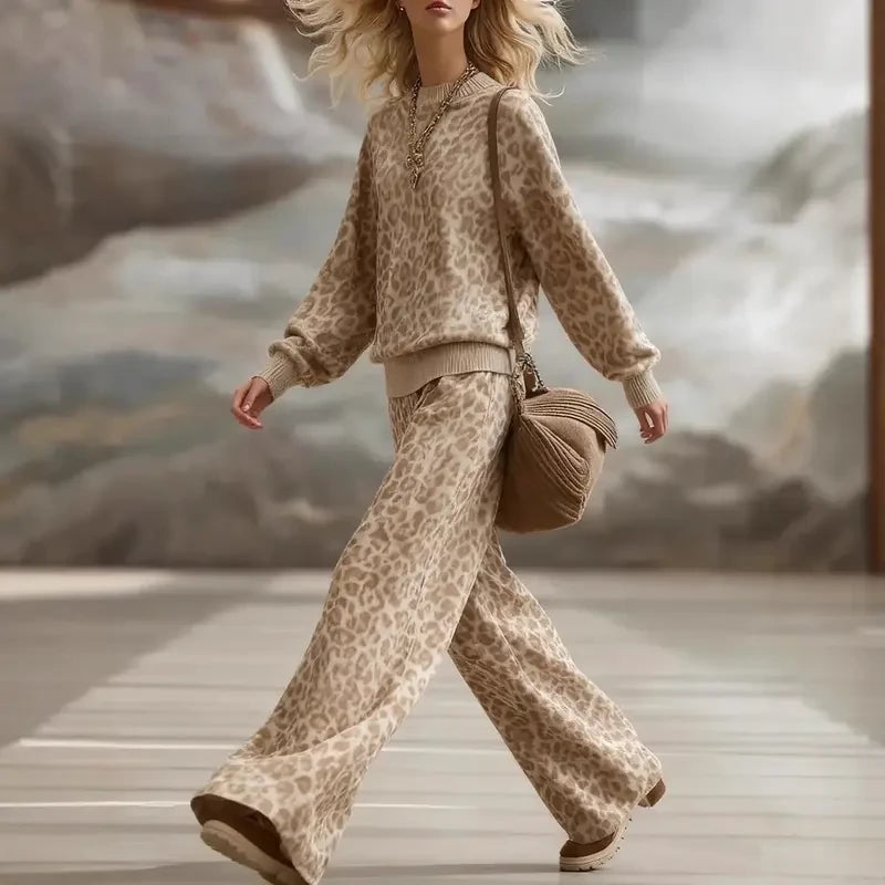 Leopard Print Two Piece Loungewear Set