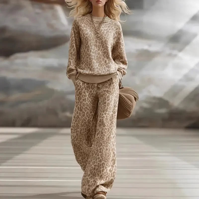 Leopard Print Two Piece Loungewear Set