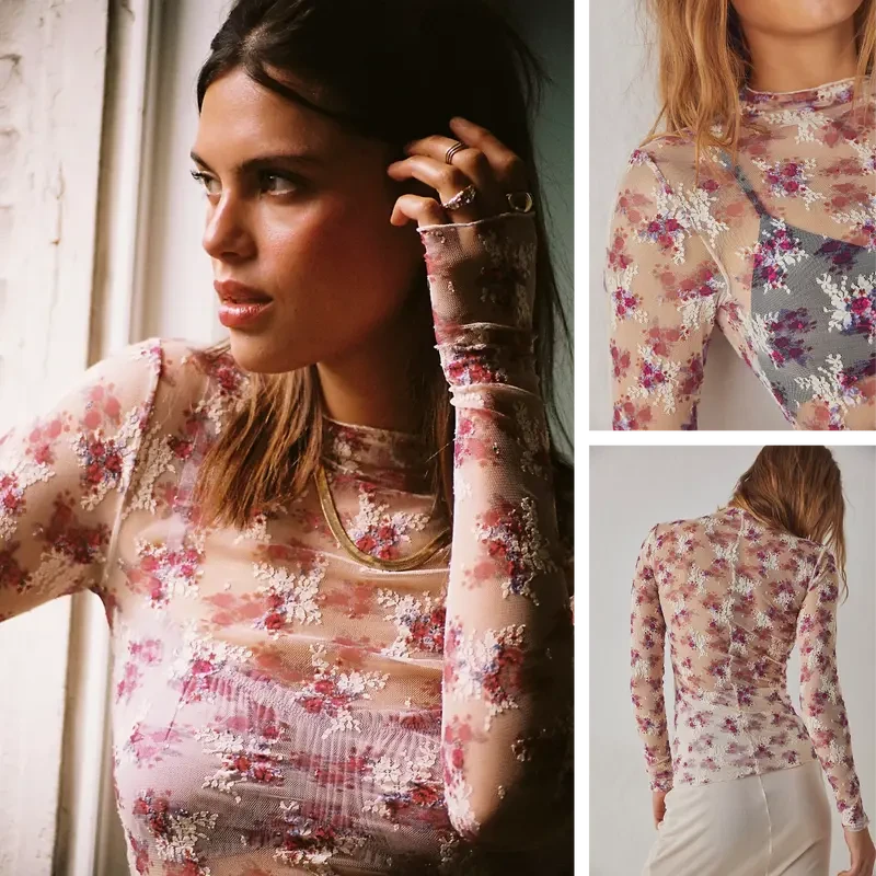 Floral Lace Mesh Layering Top