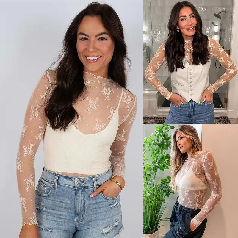 Floral Lace Mesh Layering Top