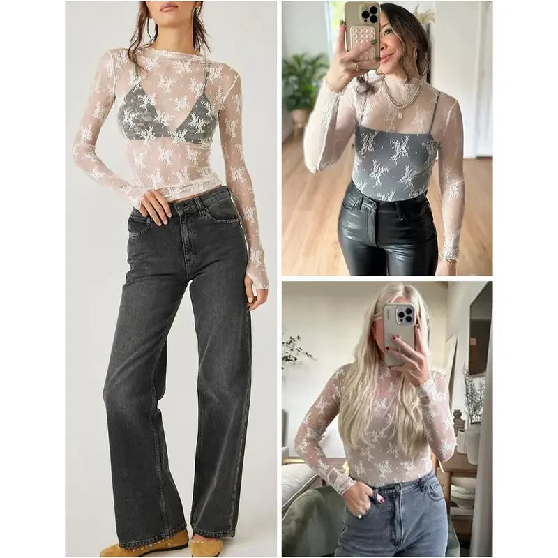 Floral Lace Mesh Layering Top