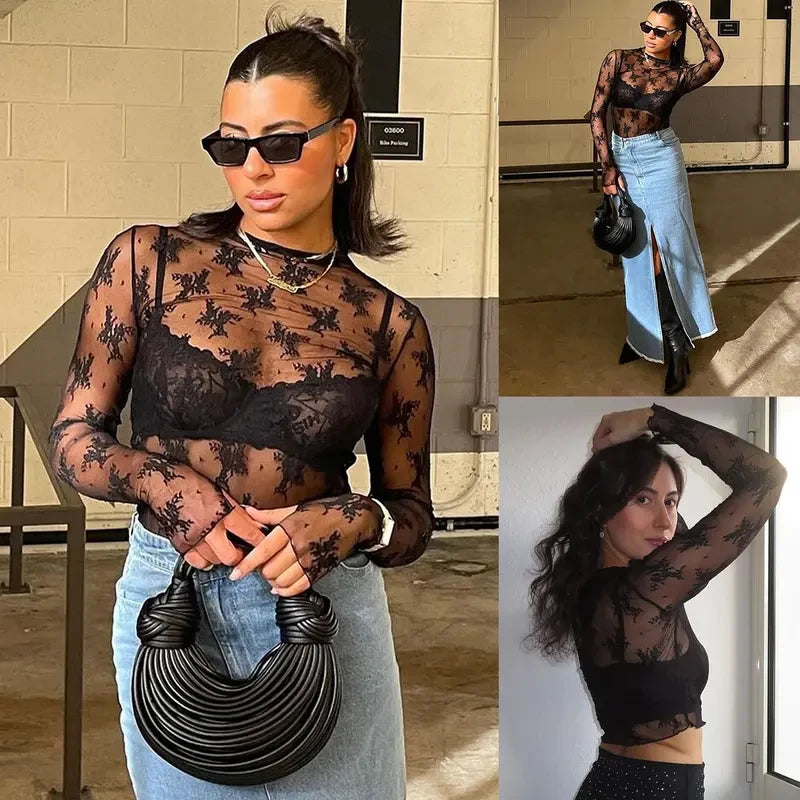 Floral Lace Mesh Layering Top