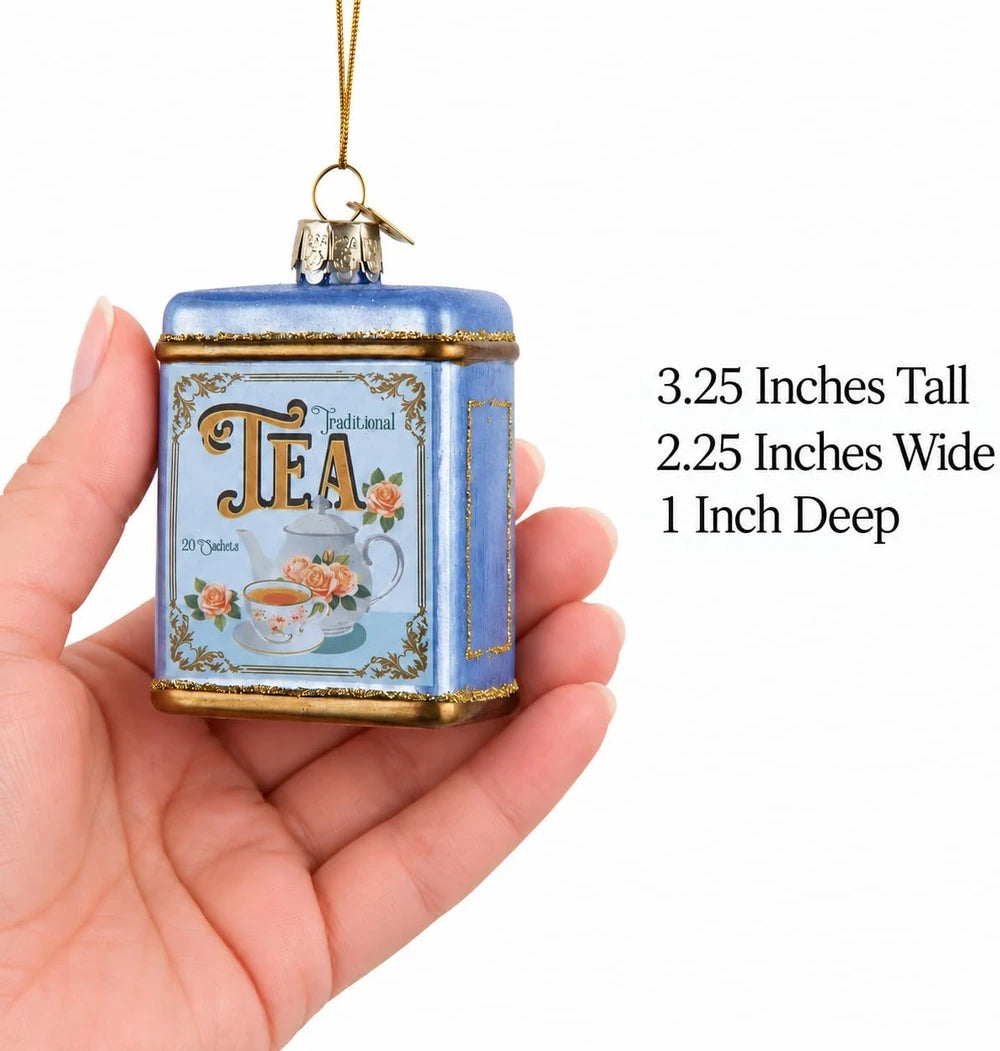 Glass Tea Tin Christmas Ornament
