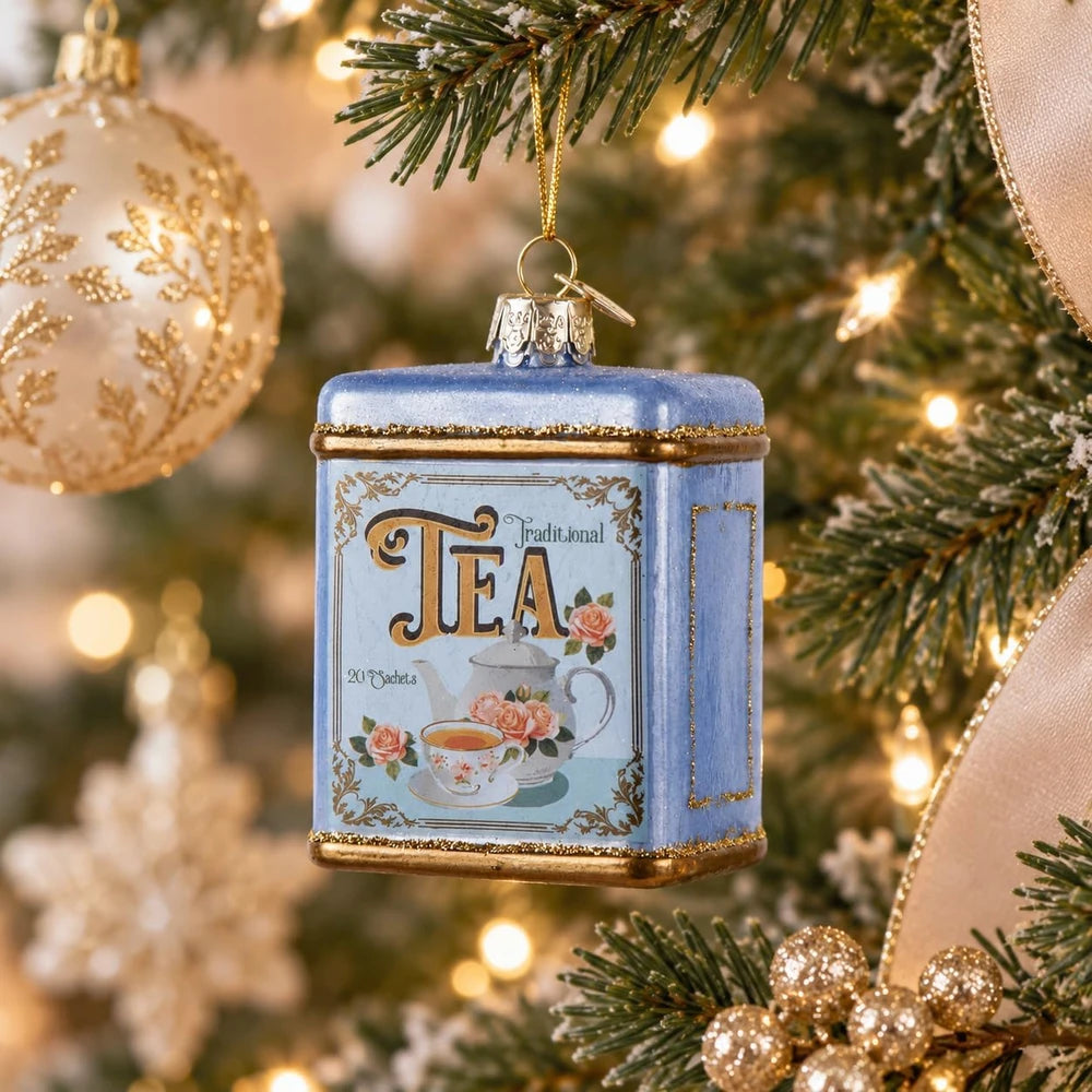 Glass Tea Tin Christmas Ornament