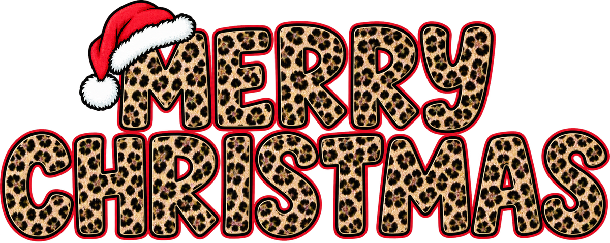 Christmas Leopard Print Floor Mat – "Merry Christmas" with Santa Hat