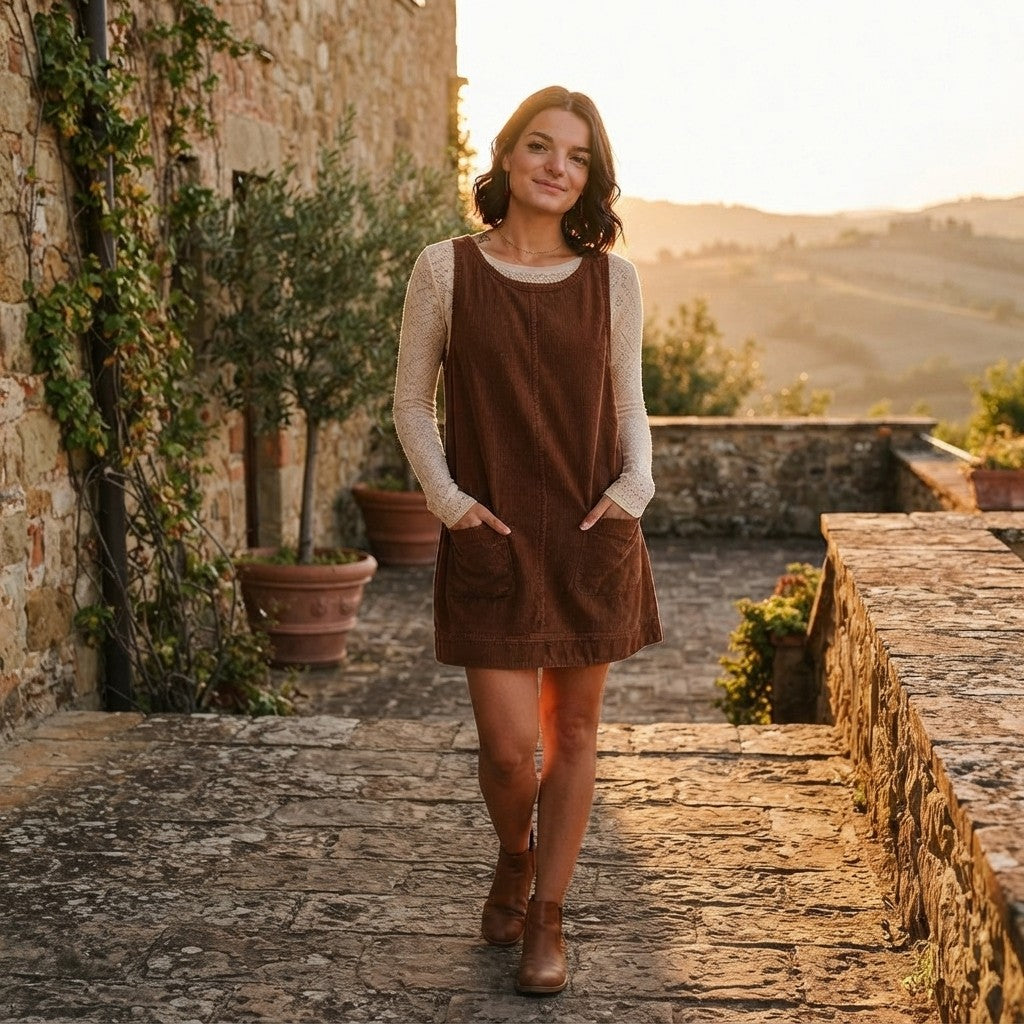 Fitted Corduroy Overall Dress