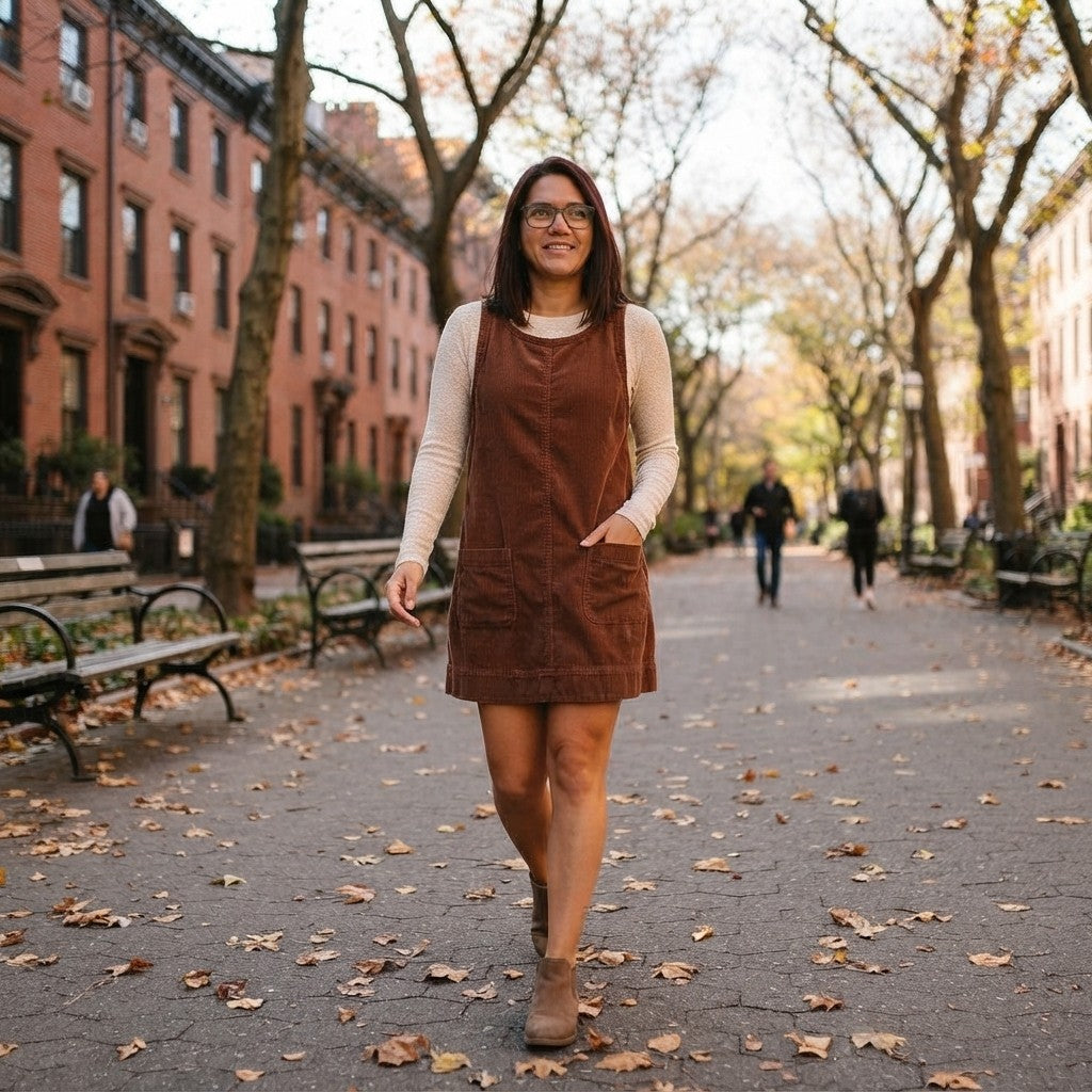 Fitted Corduroy Overall Dress
