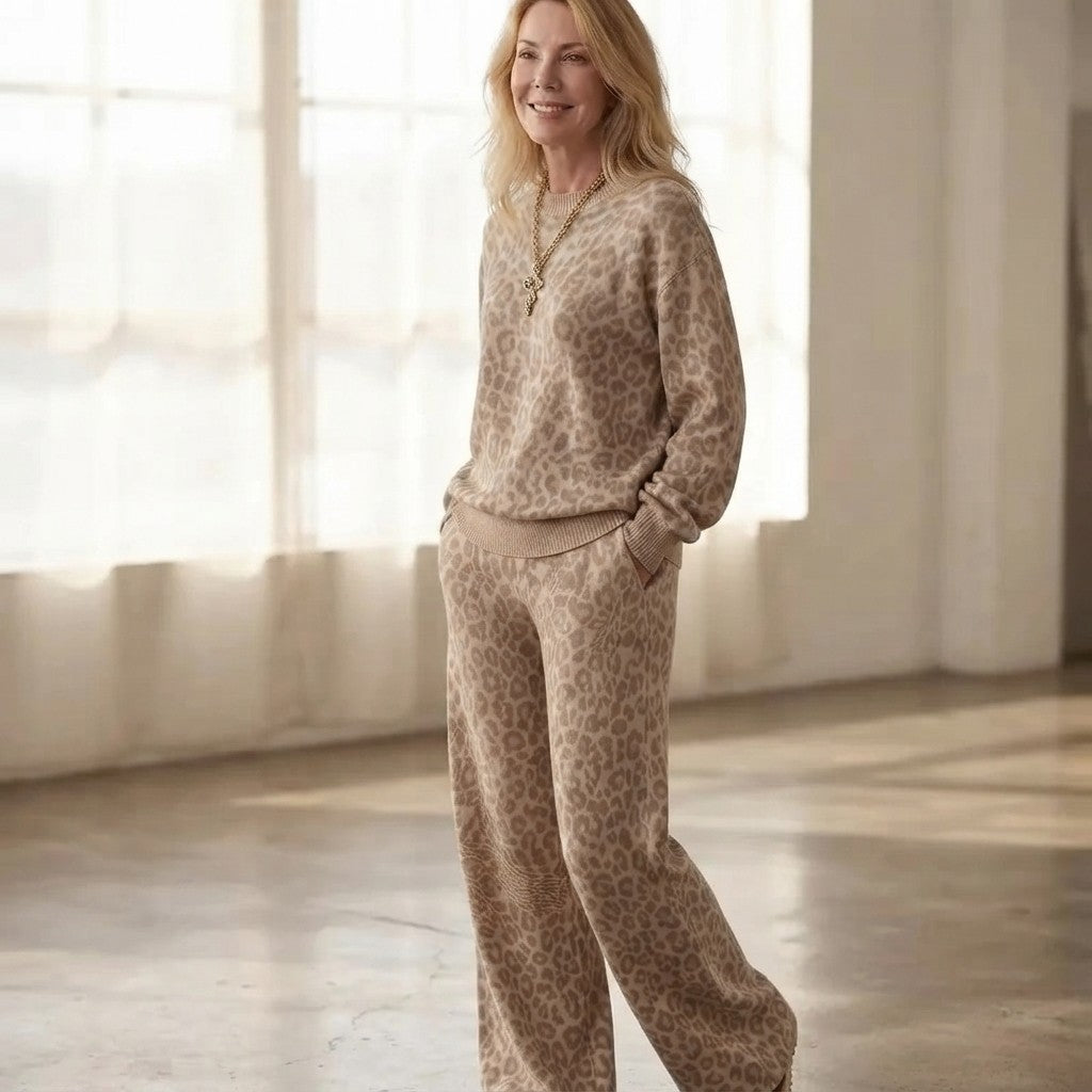Leopard Print Two Piece Loungewear Set
