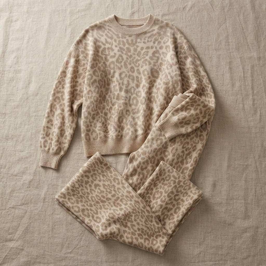 Leopard Print Two Piece Loungewear Set