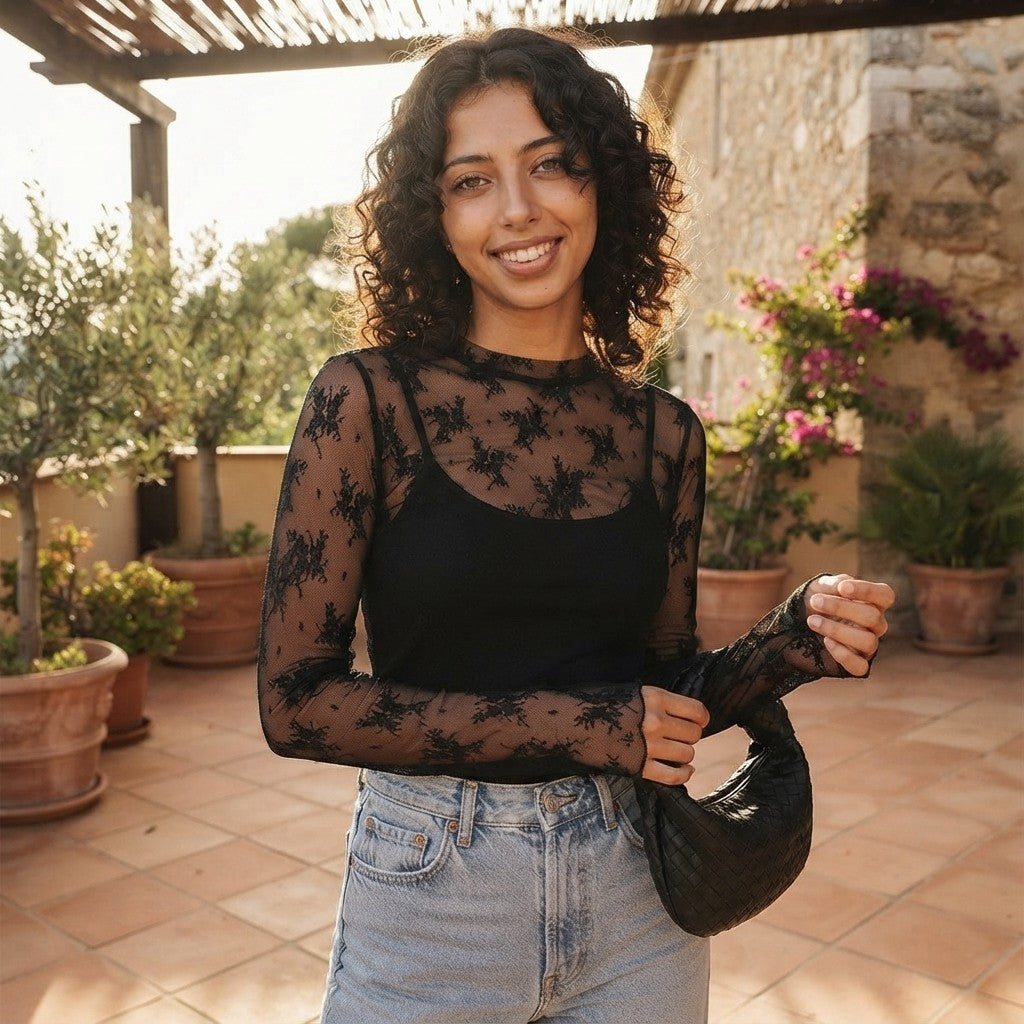 Floral Lace Mesh Layering Top
