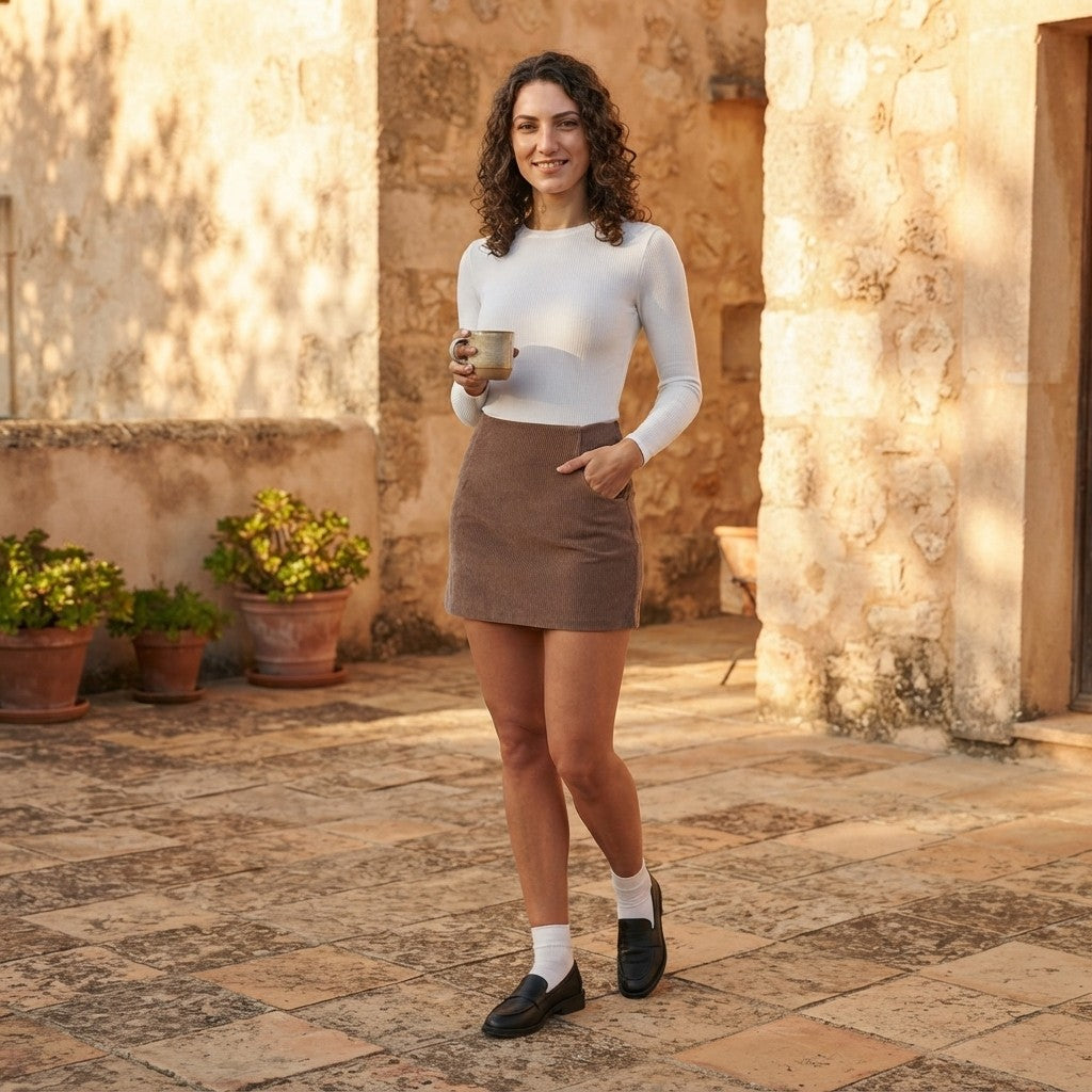 High Waisted Corduroy Mini Skirt