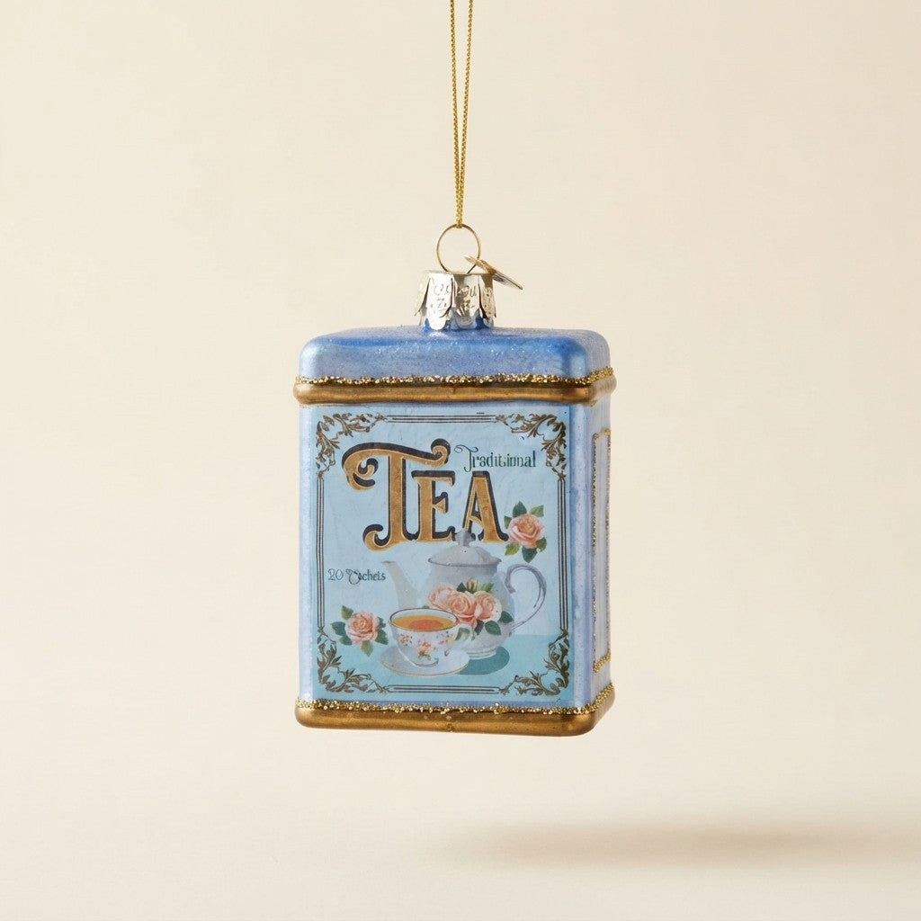 Glass Tea Tin Christmas Ornament