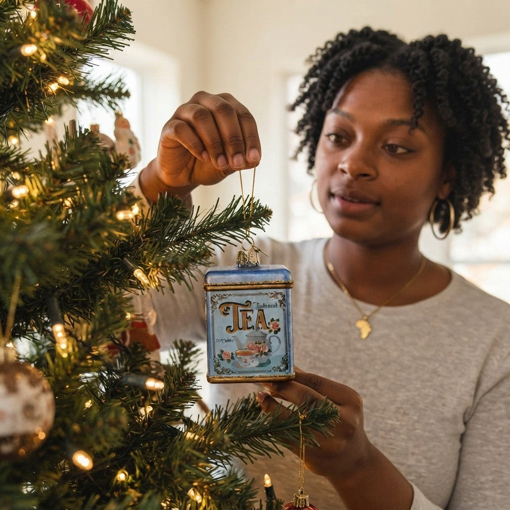 Glass Tea Tin Christmas Ornament
